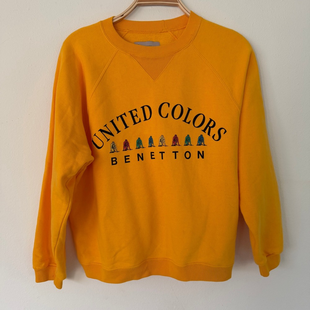 Vintage United Colors of Benetton Yellow Graphic Sweatshirt Made in Italy Small